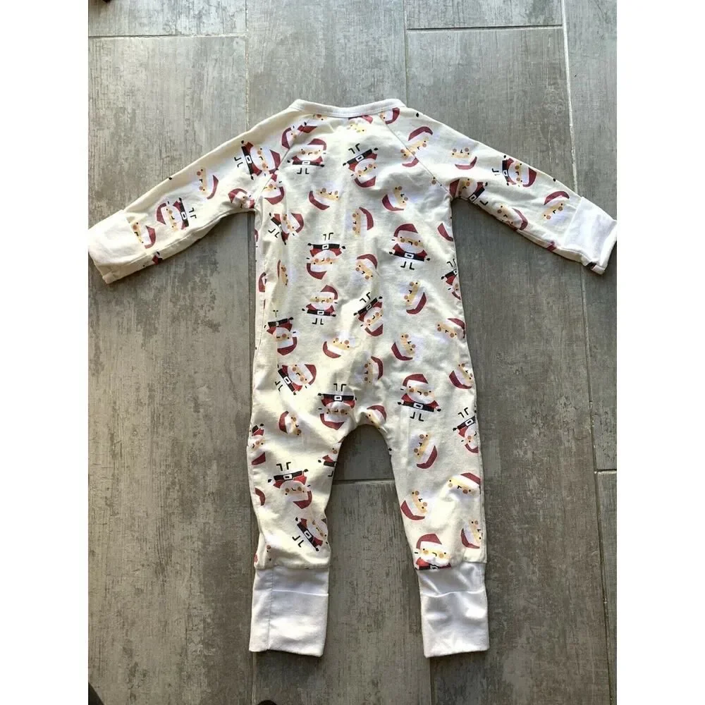 Boutique Baby Girl Boy Santa Christmas Zipper One-Piece Coverall Sleep Play 12 M